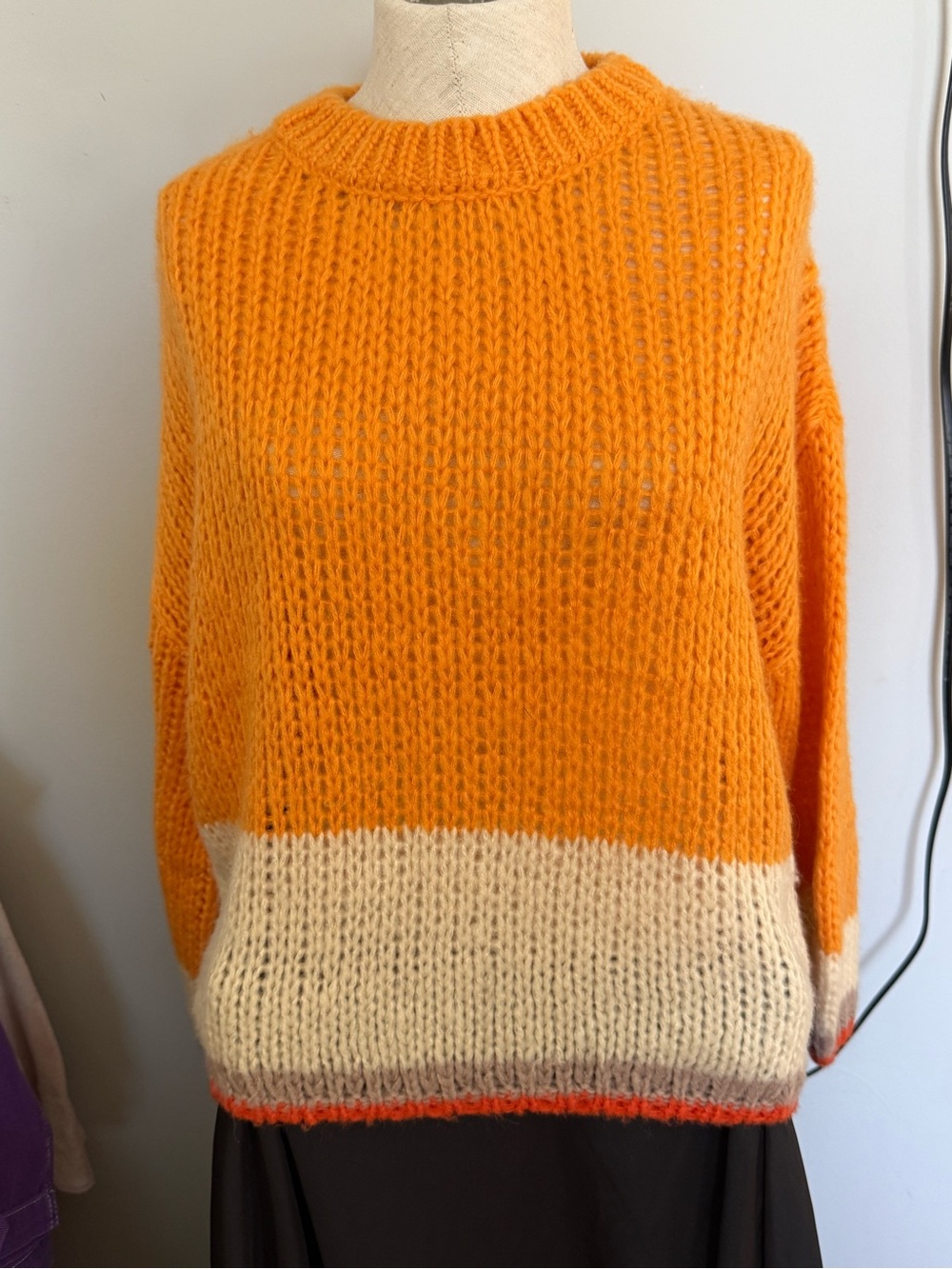 Mustard Seed Orange & Cream Colorblock Crewneck Sweater
